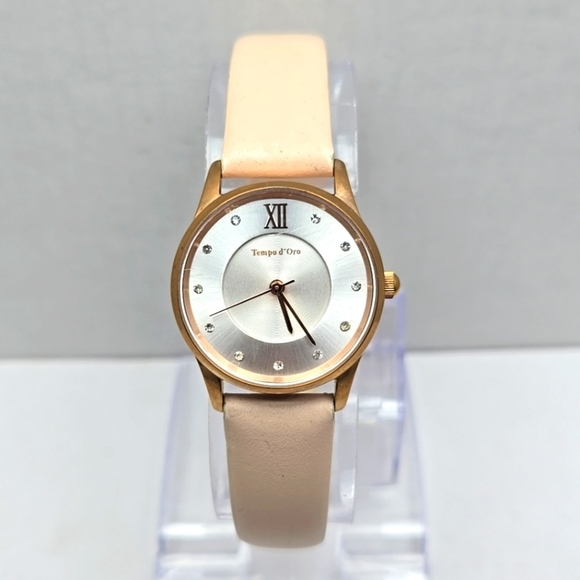 Womens TCM Twmpo d'Ore Diamond Dial Quartz Watch Pink Leather Strap New Battery - Picture 1 of 11